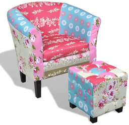Elior Klubowy fotel w stylu patchwork z podnóżkiem