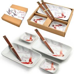 Zestaw Ceramiki Do Sushi Jasny Komplet Motyw Crane