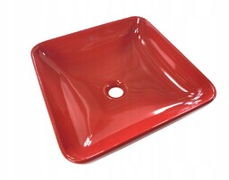Czerwona umywalka nowoczesny żywy kolor mała kwadratowa