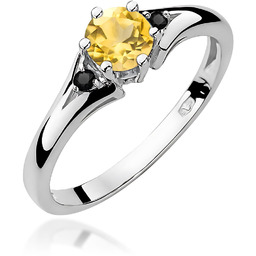 Złoty pierścionek Cytryn 0,50ct białe złoto z czarnymi