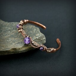 Pakamera Miedziana bransoleta mankietowa z ametystem