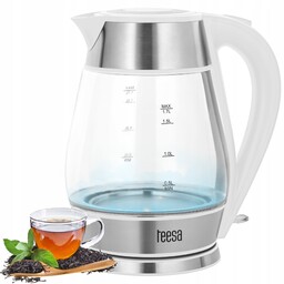 Czajnik elektryczny bezprzewodowy szklany biały 2200W 1,7L Teesa