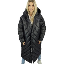 Długa kurtka damska płaszcz z ukośnym pikowaniem Ciepła