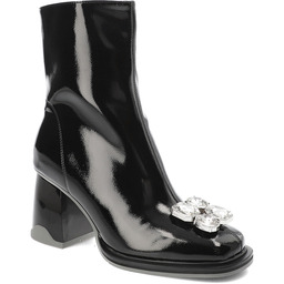 S.Barski Czarne Botki Eleganckie Obuwie Damskie Z Broszką