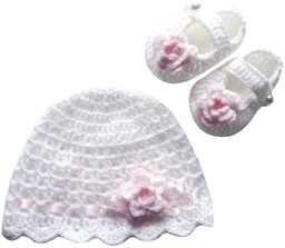 Czapeczka+buciki niemowlęca Chrzest do chrztu biel