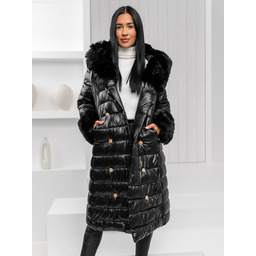 Kurtka płaszcz damska zimowa długa pikowana z kapturem