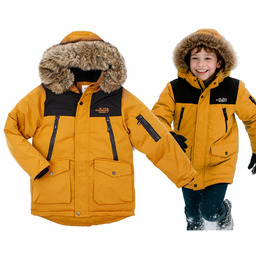Kurtka zimowa parka musztardowa camel bardzo ciepła futerko