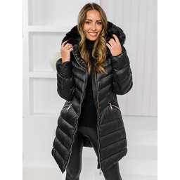 Kurtka płaszcz damska zimowa długa pikowana z kapturem