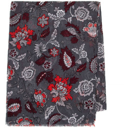 Damski szal w kwiatowy wzór szaro - czerwony