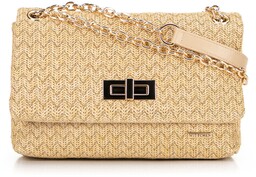 Damska crossbody z plecionki na łańcuszku beżowo -