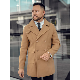 Płaszcz męski zimowy dwurzędowy krótki camelowy Denley 11Z8215A