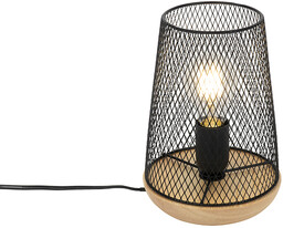 QAZQA Designerska lampa stołowa czarna z drewnem -