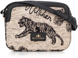 Damska crossbody z żakardu i ekoskóry kremowo -