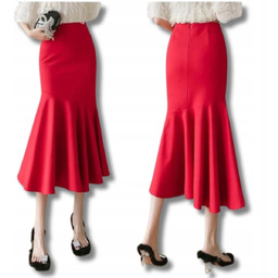Elegancka Spódnica Damska Midi Czerwona Z Falbanką 3XL