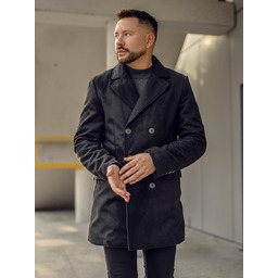 Płaszcz męski zimowy dwurzędowy długi czarny Denley 79B3A2-073