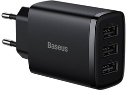 Baseus Compact Quick Charger, 3x USB, 17W (czarna)