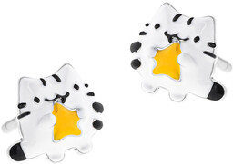 Kolczyki srebrne 925 z emalią Kotek Pusheen Gwiazdka