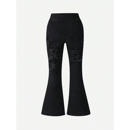 Shein Spodnie Dziewczęce Dzwony Czarne 110-116 Łłq