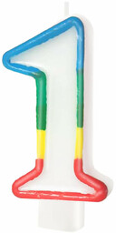 Świeczka cyferka z kolorową obwódką cyfra 1 -
