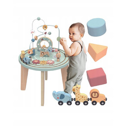 Stół aktywności drewno Pociąg figurki z pętlą motoryczną