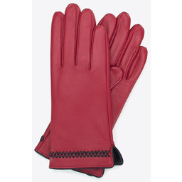 Damskie rękawiczki skórzane z obszyciem w kłos czerwone