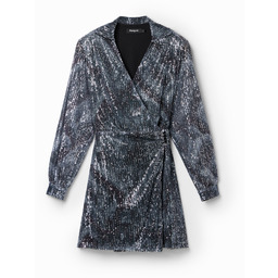 Krótka sukienka kopertowa z cekinami