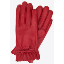 Damskie rękawiczki skórzane z falbanką i kokardką czerwone