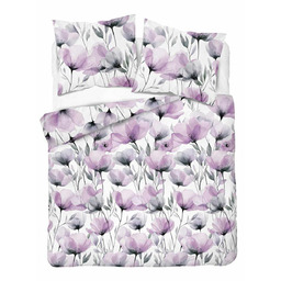 Detexpol Pościel bawełniana 180x200 biała w akwarelowe fioletowe