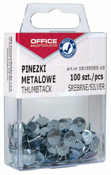 Pinezki metalowe srebrne OFFICE PRODUCTS 100szt. pudełko plastikowe