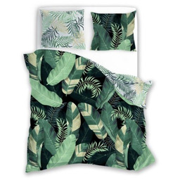 Pościel bawełniana 140x200 Trendy piórka liście zielona