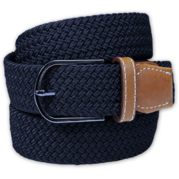 Ciemny Granatowy Elastyczny Męski Pasek do Spodni, Pleciony,