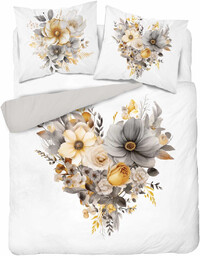Pościel bawełniana biała w kompozycje kolorowych kwiatów SJC-242