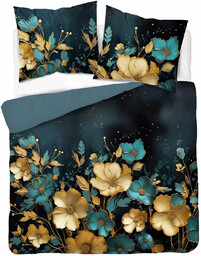 Pościel bawełniana niebieska w żółte i niebieskie kwiaty