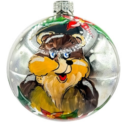 Pakamera Bombka fioletowa z misiem i świątecznymi zdobieniami