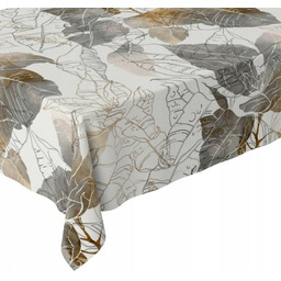 Obrus plamoodporny 140x200 biały beżowy szary liście