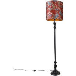 Lampa stojąca czarna z czerwonym abażurem w kształcie