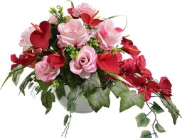 KOMPOZYCJA KWIATOWA RÓŻA MIECZYK ANTURIUM GAŁĄZKI LIŚCIE WIĄZANKA