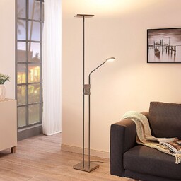 Lampa Podłogowa Lindby, Jonne, ściemnialny, metaliczny, salon, metal,
