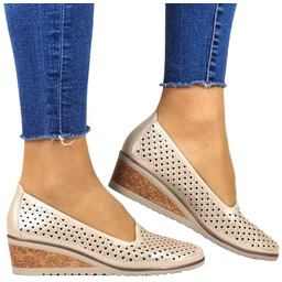 PÓŁBUTY NA KOTURNIE AŻUROWE MOKASYNY POTOCKI 12018 BEŻOWE