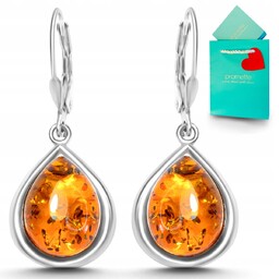 Kolczyki srebrne z bursztynem łezki srebro z naturalnym