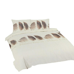 Matex Pościel bawełniana 160x200 Pióra beżowa brązowa Universal