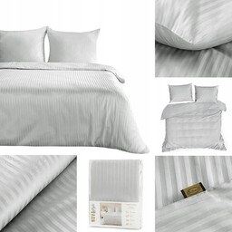 Pościel Bawełniana W Prążki 200x220 Vera srebrny Komplet