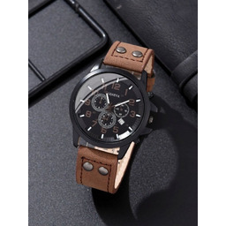 Zegarek męski Geneva brązowy pasek + Bransoletki