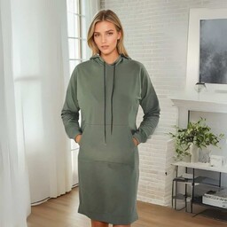 Sukienka włoska dresowa tuba z kapturem zielona