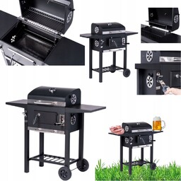 Grill węglowy Ogrodowy Na Kółkach 2 Ruszty Termometr