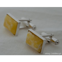 SREBRNE SPINKI DO KOSZULI - z mlecznym bursztynem