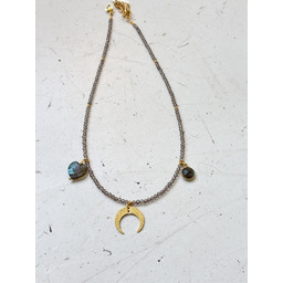 Pakamera Naszyjnik Kwarc Dymny z zawieszkami labradoryt