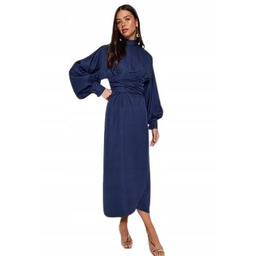 TRENDYOL GRANATOWA SUKIENKA MIDI Z PÓŁGOLFEM I BUFIASTYMI