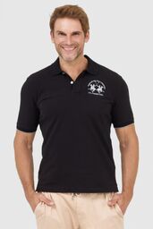 LA MARTINA Czarna koszulka polo z wyszywanym logo,