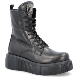 Skórzane workery na platformie - SIMEN 5734A CZARNE